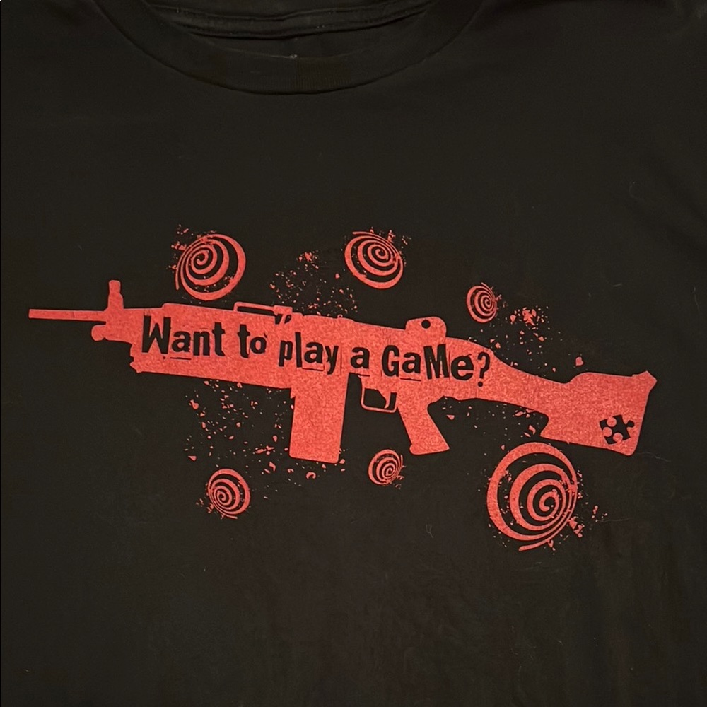Grunt Style Black Graphic Tee with Red Gun Design